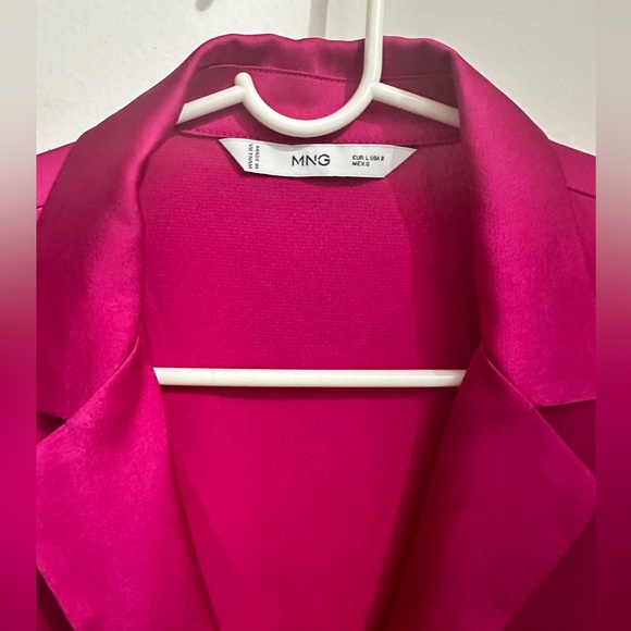 Mango Fuschia Satin Button Down Shirt Size 8 - Picture 1 of 2